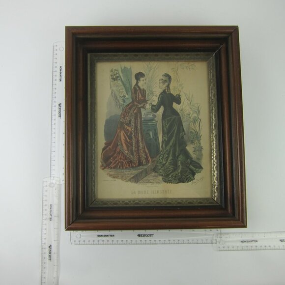 Antique Victorian Deep Picture Frame Wood Gilt La Mode Paris Print in Glass 16" - Picture 14 of 15